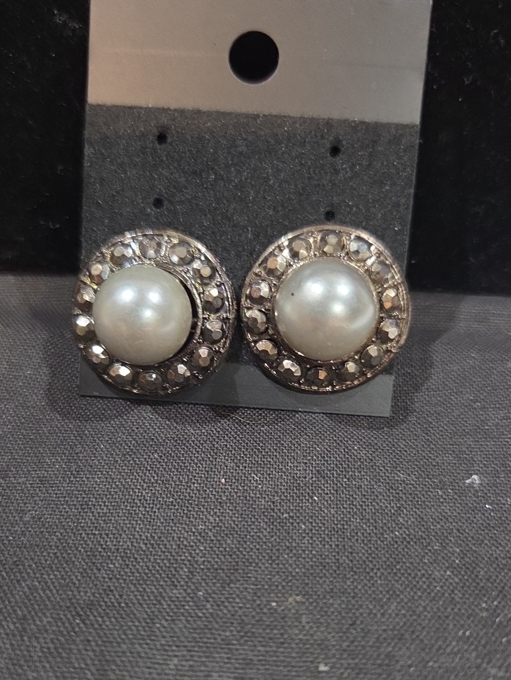 FAUX PEARL AND RHINESTONE CLIP EARRINGS
